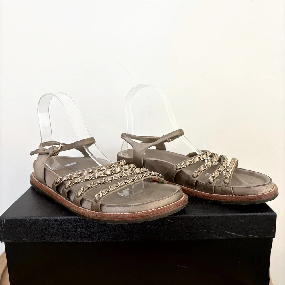 Chanel Satin Chain Strap CC Logo Sandals